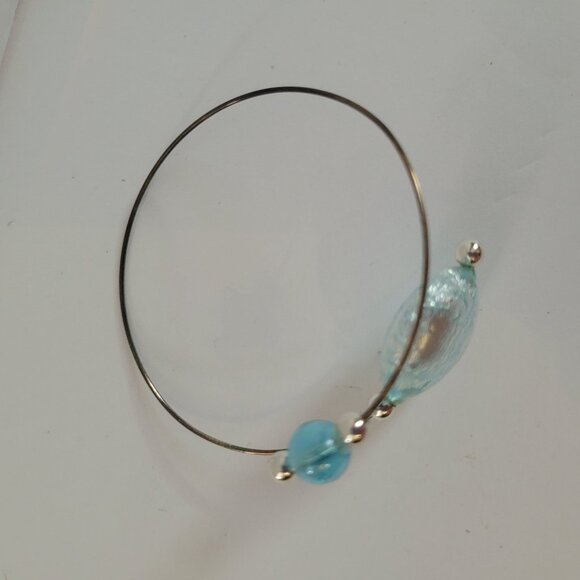 Murano Glass & Silver-Plated Bangle Bracelet With Aqua Beads - Picture 4 of 5